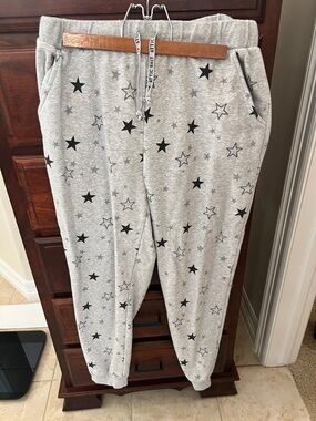 Star Print Gray Joggers with Drawstring Waist